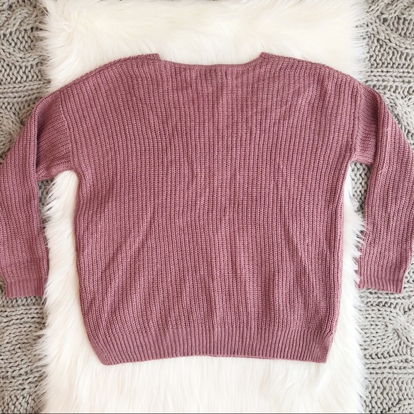 Mauve v neck ribbed knit sweater - Picture 2 of 4